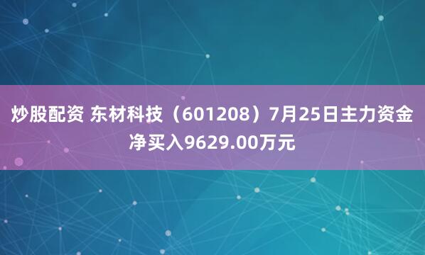 炒股配资 东材科技（601208）7月25日主力资金净买入9629.00万元