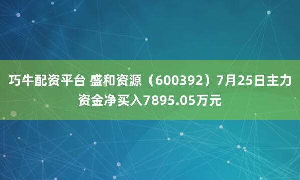巧牛配资平台 盛和资源（600392）7月25日主力资金净买入7895.05万元