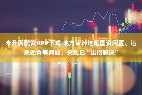 米升网配资APP下载 地方审计这笔国资闲置、违规处置等问题，央地已“出招解决”